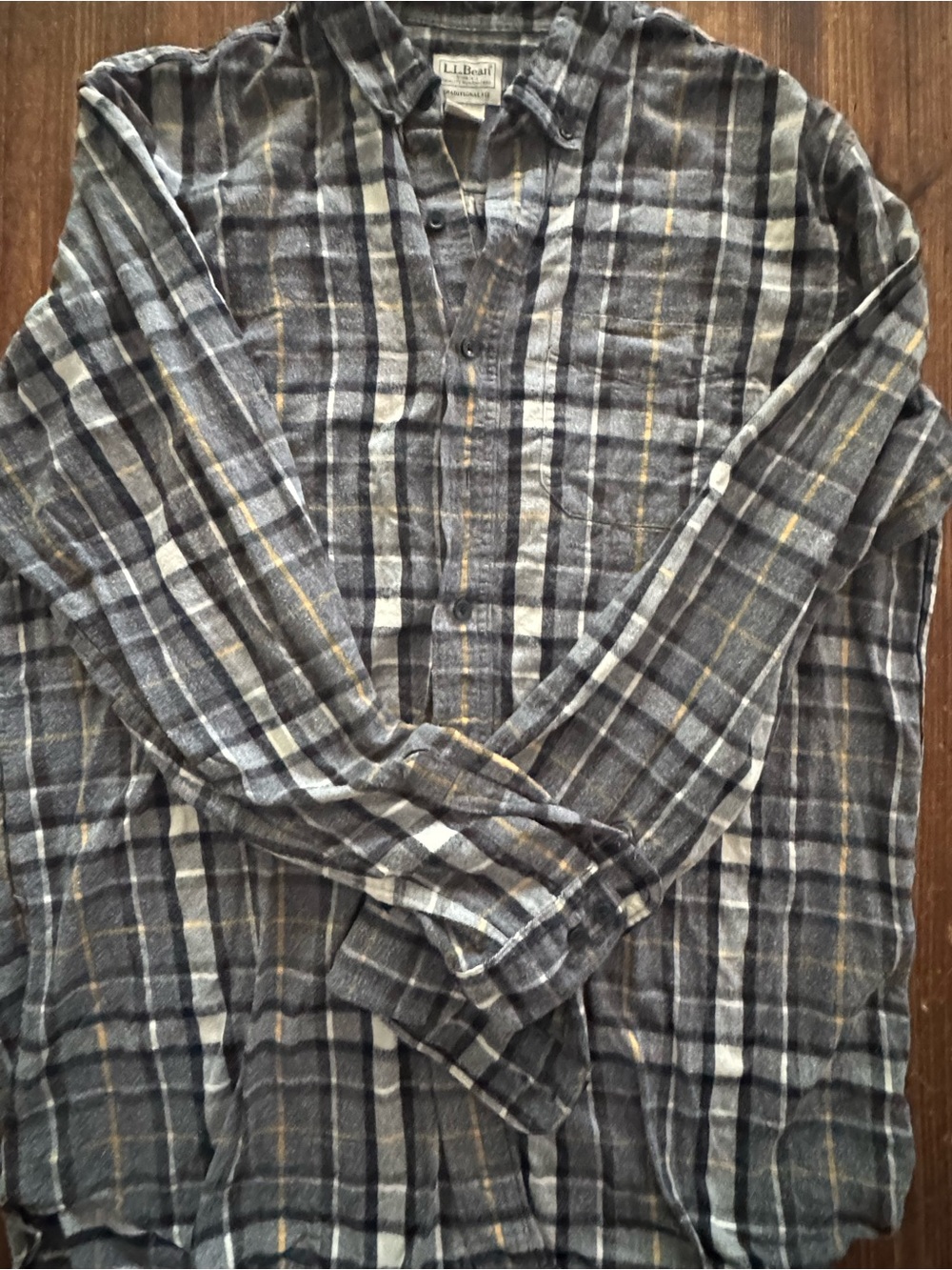 L.L. Bean Gray Plaid Button-Up Shirt with White & Yellow Accents